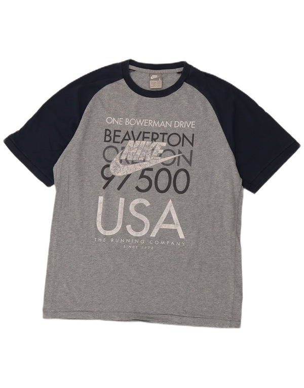 NIKE Mens USA Graphic T-Shirt Top Large Grey Colourblock Cotton