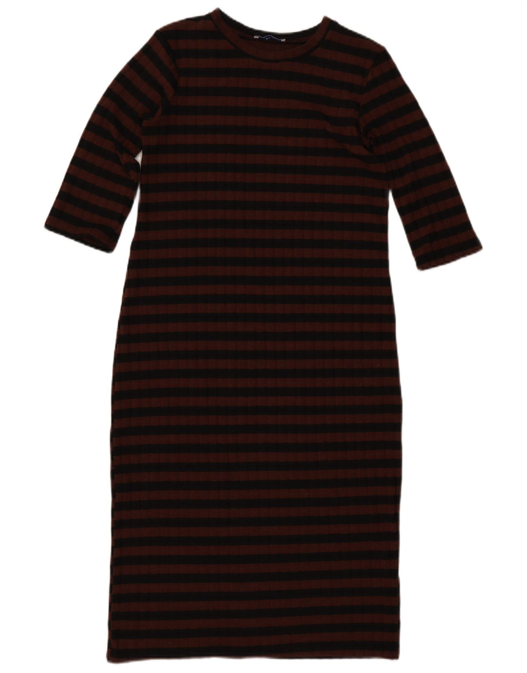 ZARA Womens 3/4 Sleeve Bodycon Dress UK 10 Small Brown Striped Polyester