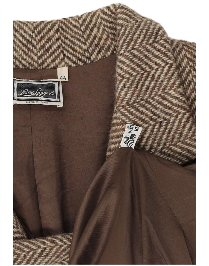 Luisa Spagnoli Womens Overcoat IT 44 Medium Beige Herringbone Virgin Wool