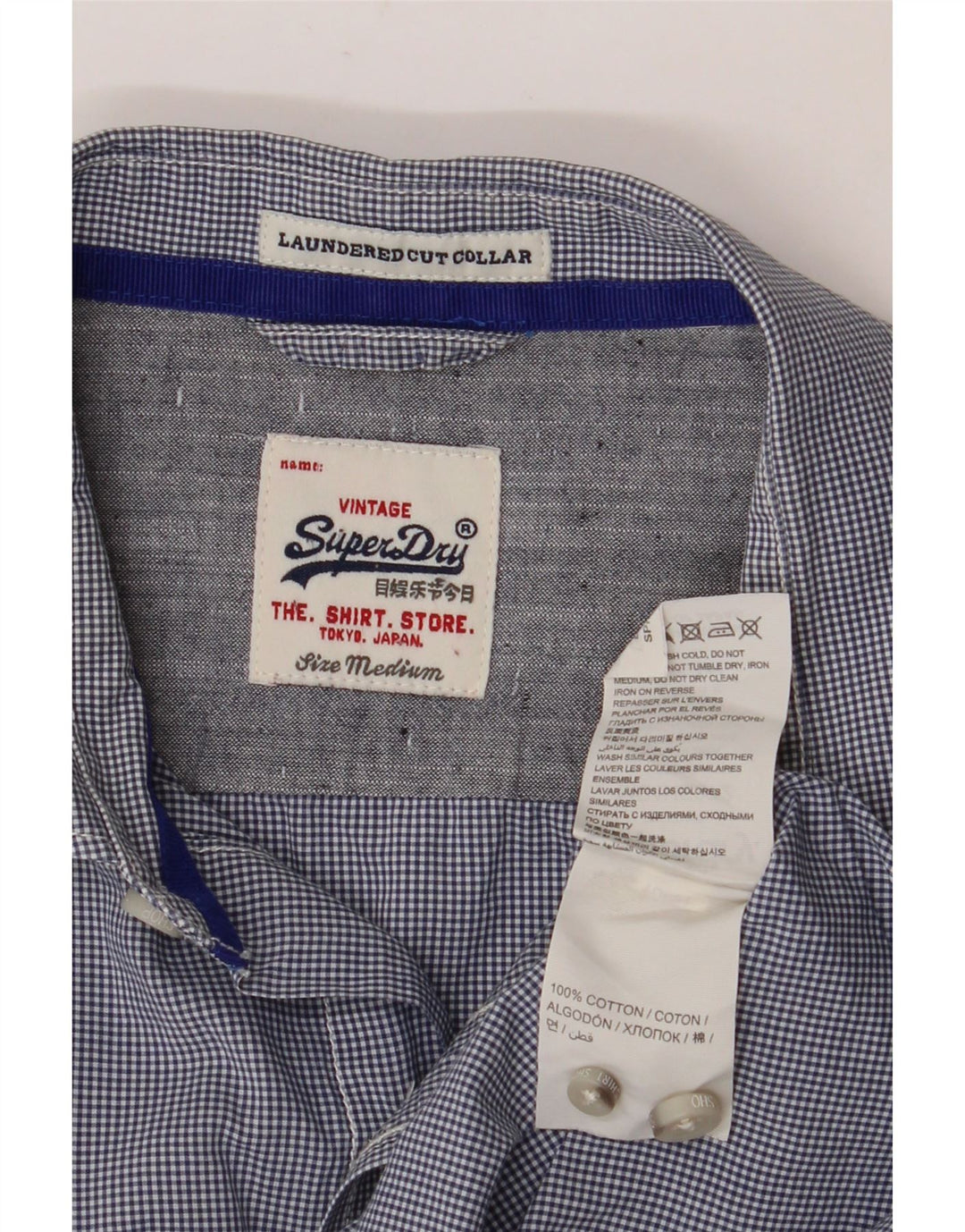 SUPERDRY Mens Shirt Medium Navy Blue Gingham Cotton