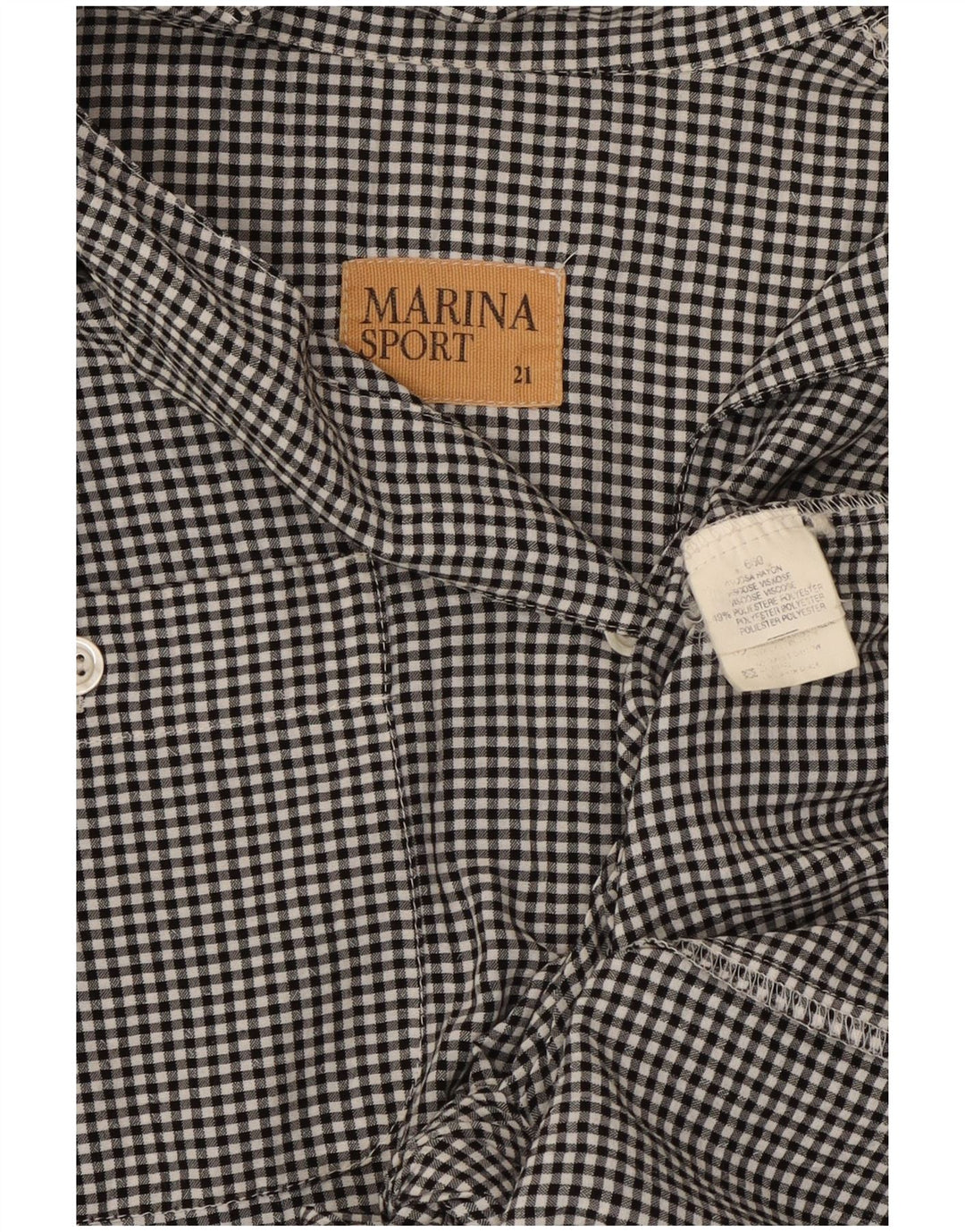 Marina Sport Womens Front Tie Shirt Blouse Size 21 Medium Black Gingham