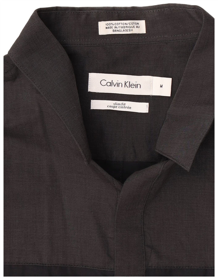 Calvin Klein Mens Slim Fit Shirt Medium Black Colourblock Cotton