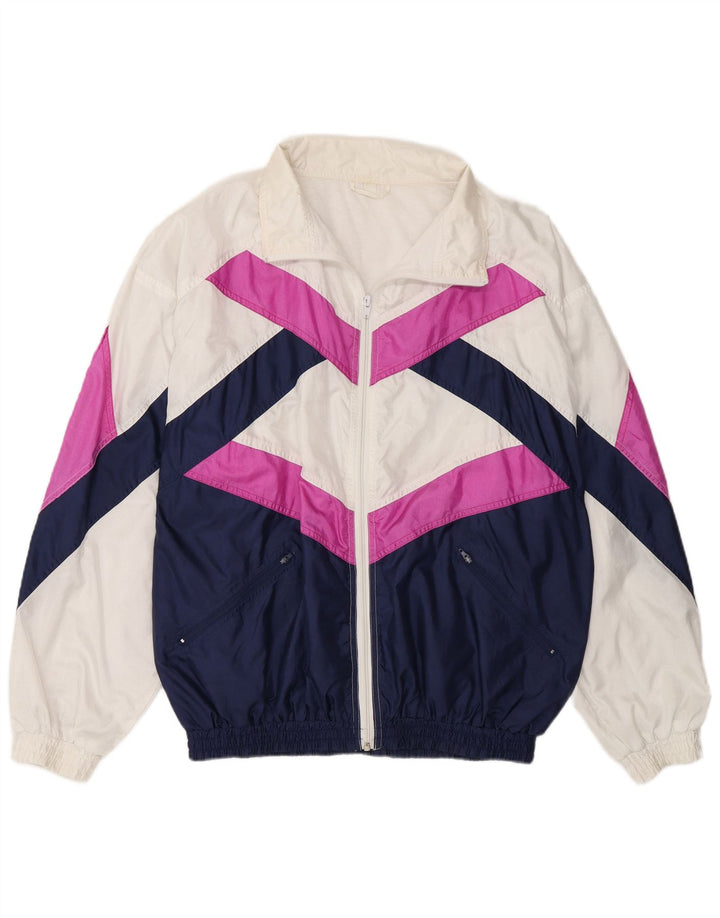 Vintage Mens Tracksuit Top Jacket Large Multicoloured Colourblock Polyamide