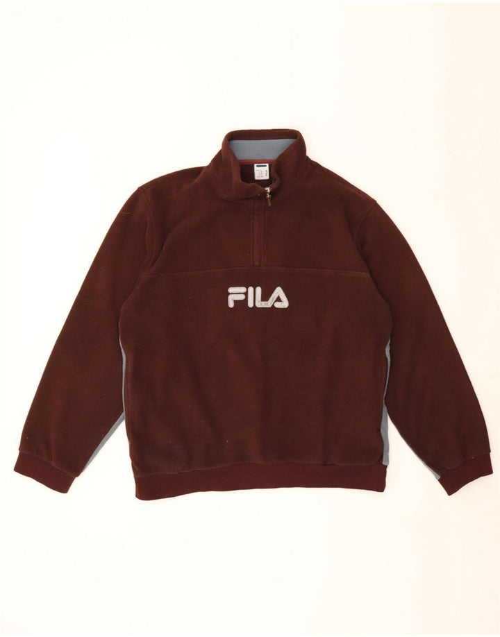 Fila Mens Graphic Zip Neck Fleece Jumper Medium Brown Colourblock