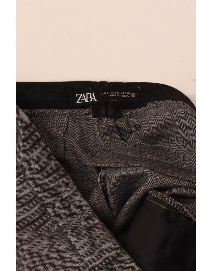 Zara Womens Slim Suit Trousers Small W26 L26 Grey Herringbone