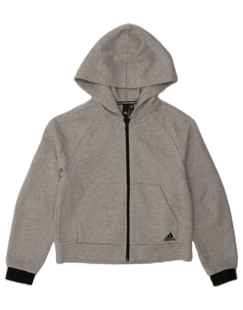 ADIDAS Womens Zip Hoodie Sweater UK 8/10 Small Grey Cotton Vintage Adidas and Second-Hand Adidas from Messina Hembry 