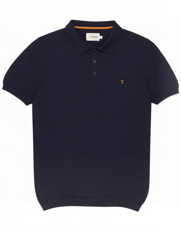 Farah Mens Short Sleeve Polo Neck Jumper Sweater Medium Navy Blue Polyamide