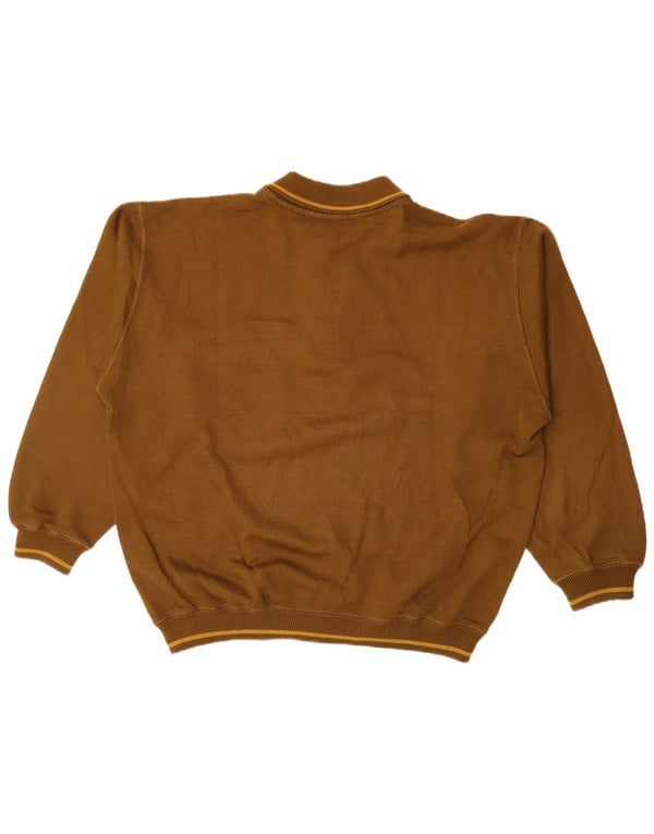United Cotton Mens Loose Fit Polo Neck Sweatshirt Jumper Medium Brown