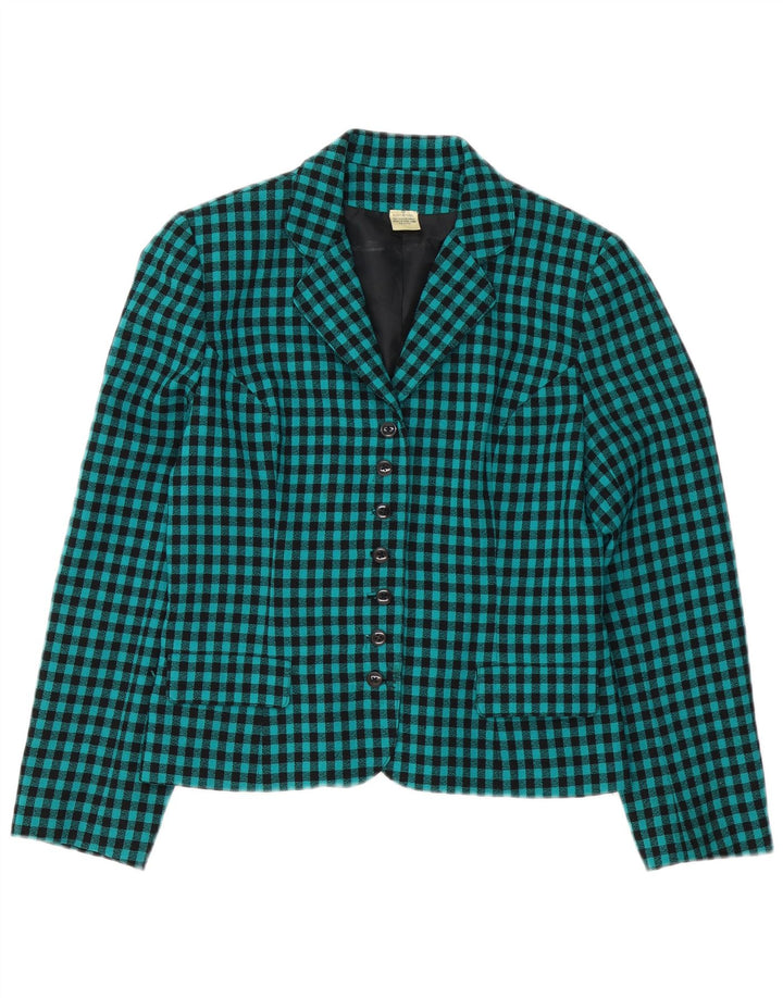 VINTAGE Womens 7 button Blazer Jacket UK 12 Medium  Green Gingham Wool
