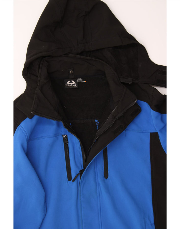 REEBOK Boys Hooded Windbreaker Jacket 14-15 Years Large Blue Colourblock Vintage Reebok and Second-Hand Reebok from Messina Hembry 
