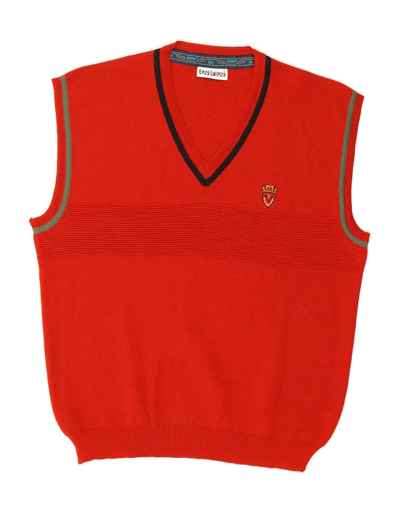 ENZO LORENZO Mens Vest Tank Top IT 48 Medium Red Wool Vintage Enzo Lorenzo and Second-Hand Enzo Lorenzo from Messina Hembry 