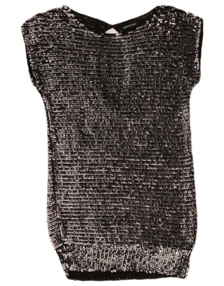 Mangano Womens Sequin Bodycon Dress UK 14 Medium Silver Wool