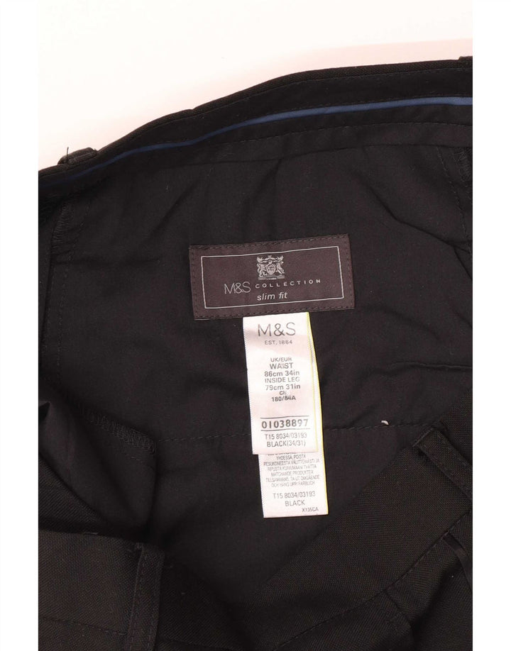 Marks & Spencer Mens Slim Fit Suit Trousers W34 L31 Black Polyester