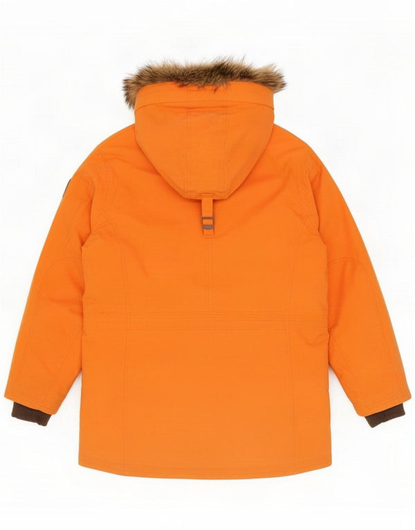 Timberland Mens Hooded Padded Parka Jacket UK 40 Large Orange Cotton