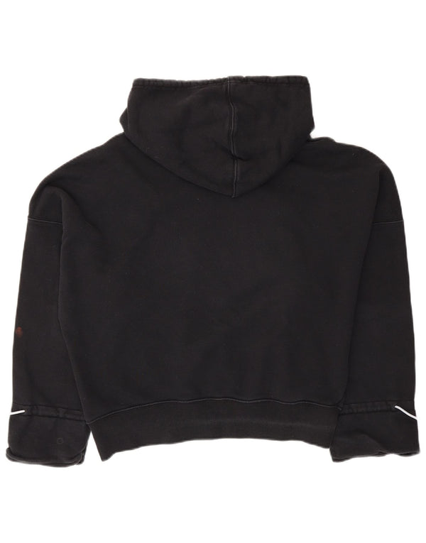 Adidas Womens Oversized Crop Graphic Hoodie Jumper UK 6 XS Black Cotton