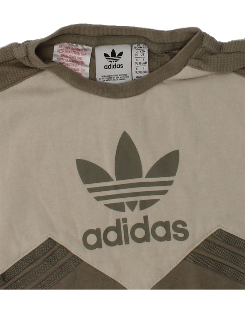 ADIDAS Baby Boys Sweatshirt Jumper 18-24 Months Khaki Colourblock Cotton | Vintage Adidas | Thrift | Second-Hand Adidas | Used Clothing | Messina Hembry 