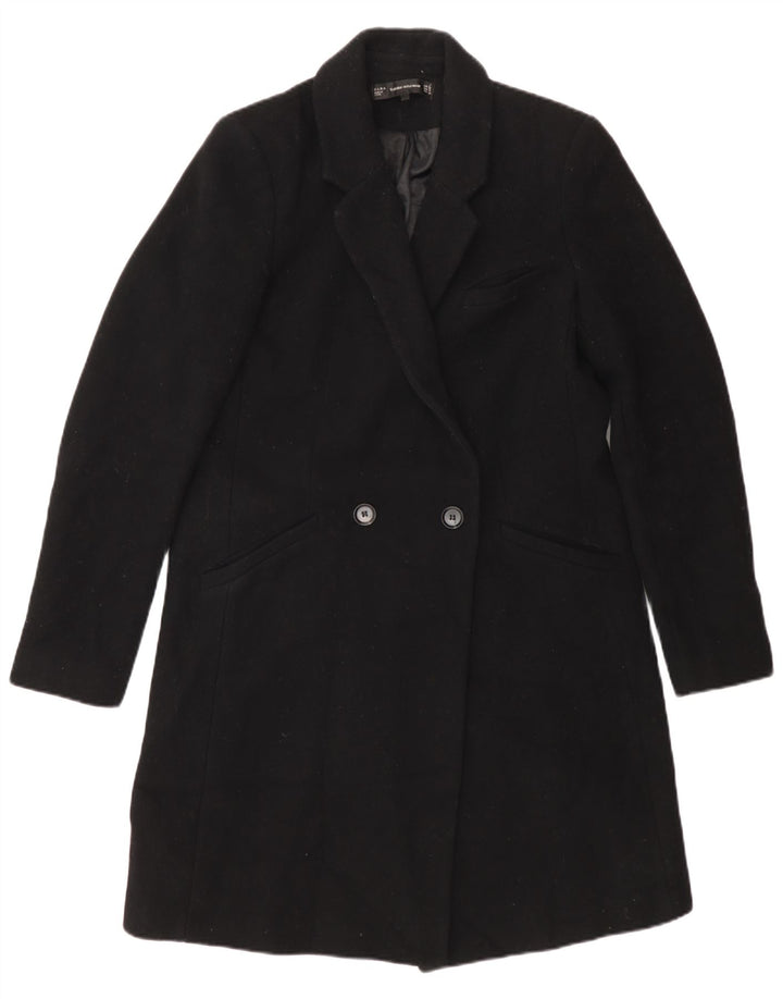 Zara Womens Double Breasted Coat UK 12 Medium Black Polyester
