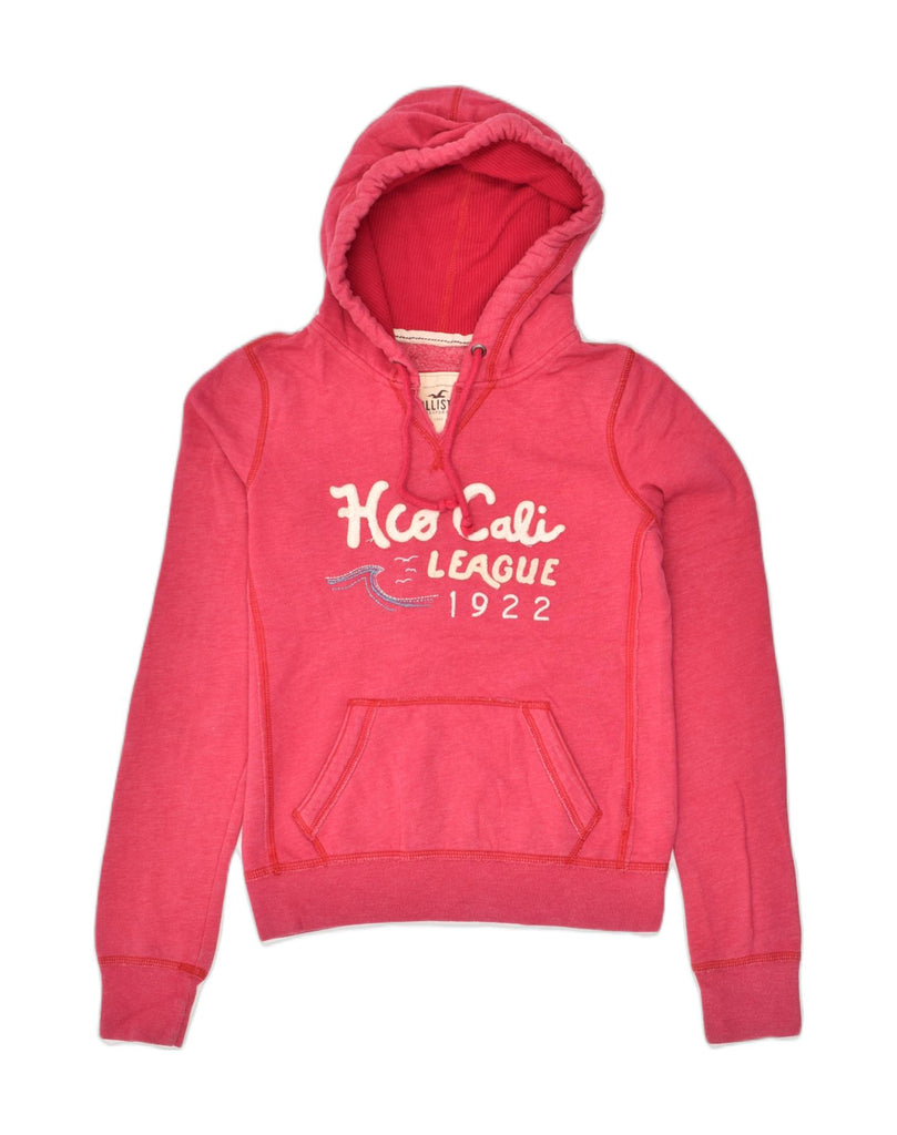 HOLLISTER Womens Graphic Hoodie Jumper UK 10 Small Pink Cotton | Vintage Hollister | Thrift | Second-Hand Hollister | Used Clothing | Messina Hembry 