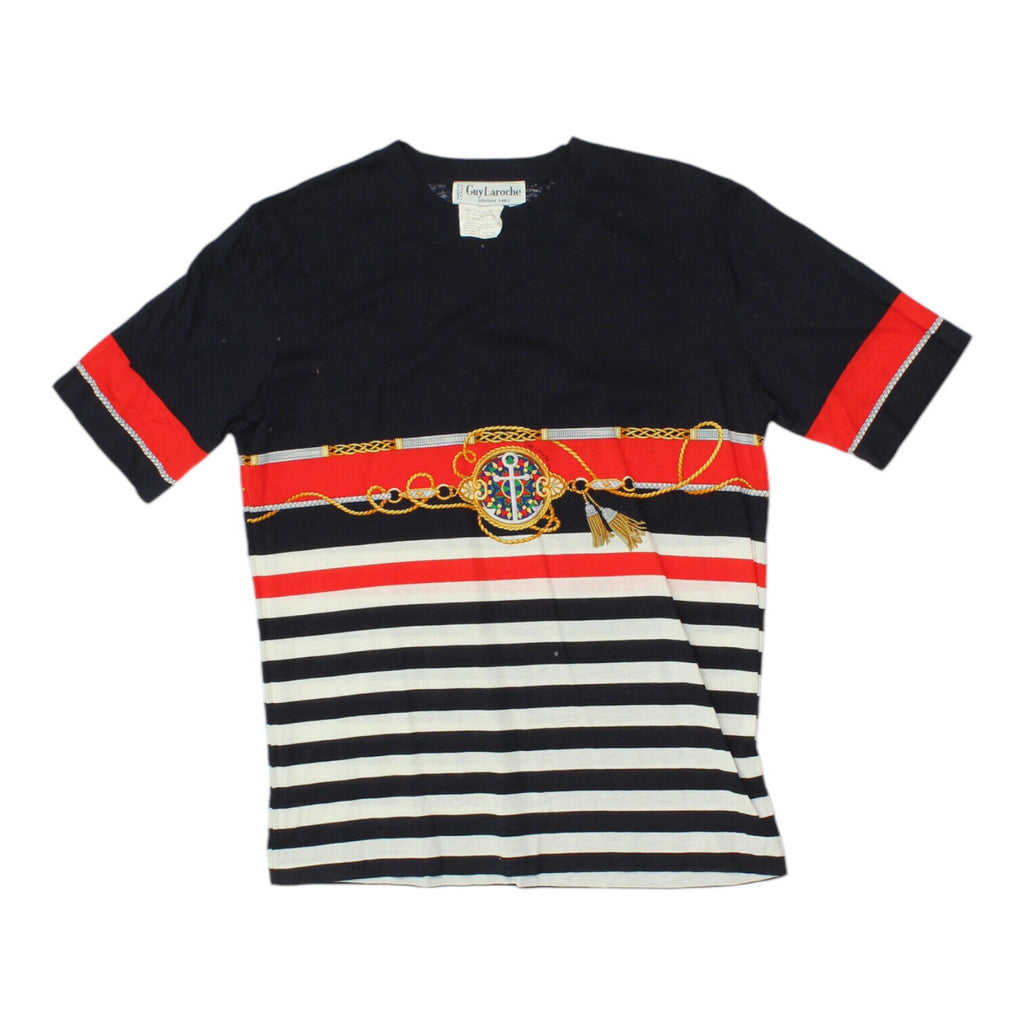 Guy Laroche Mens Black Striped Tshirt | Vintage High End Luxury Designer VTG | Vintage Messina Hembry | Thrift | Second-Hand Messina Hembry | Used Clothing | Messina Hembry 