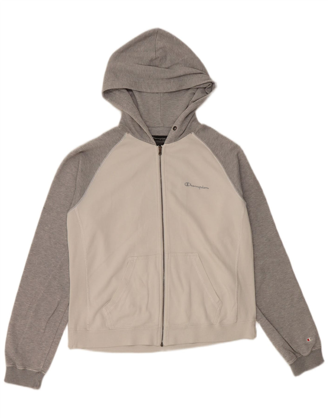 CHAMPION Womens Zip Hoodie Sweater UK 14 Medium White Colourblock Cotton