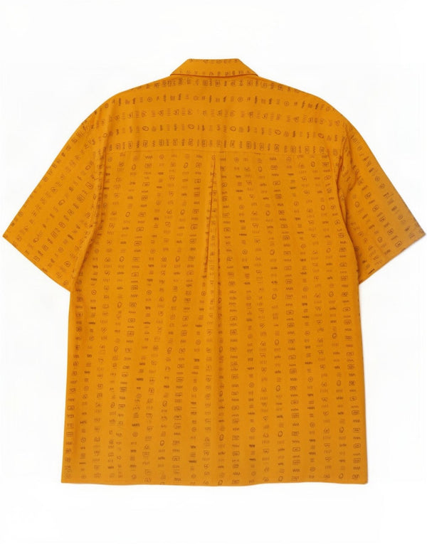 Vintage Mens Short Sleeve Shirt Large Yellow Geometric Viscose