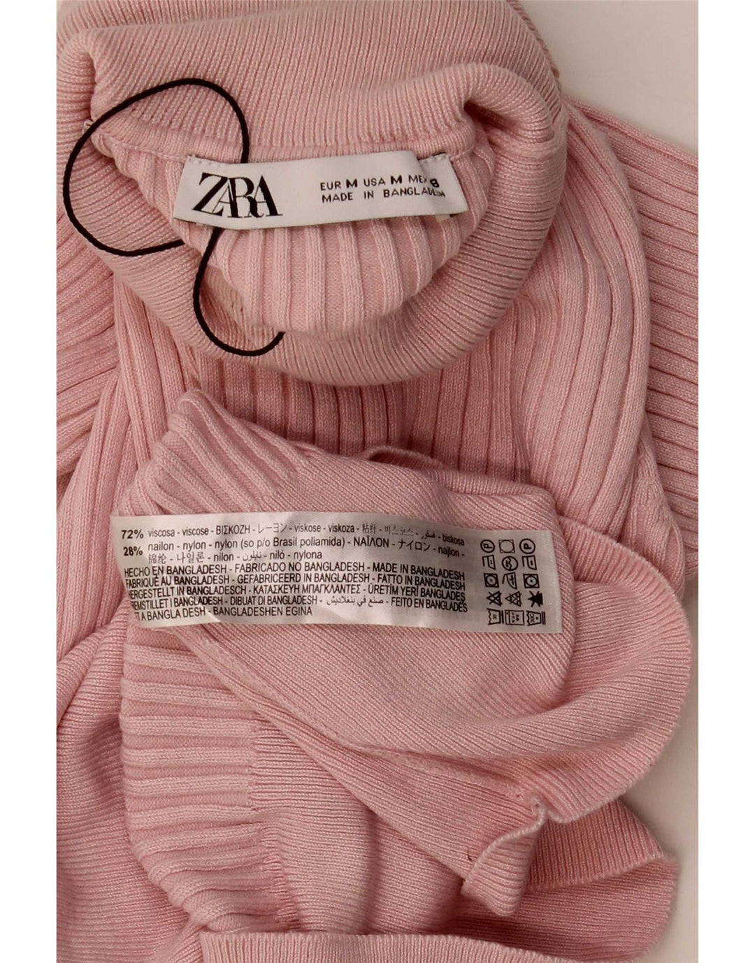 Zara Womens Roll Neck Crop Top UK 12 Medium Pink Viscose