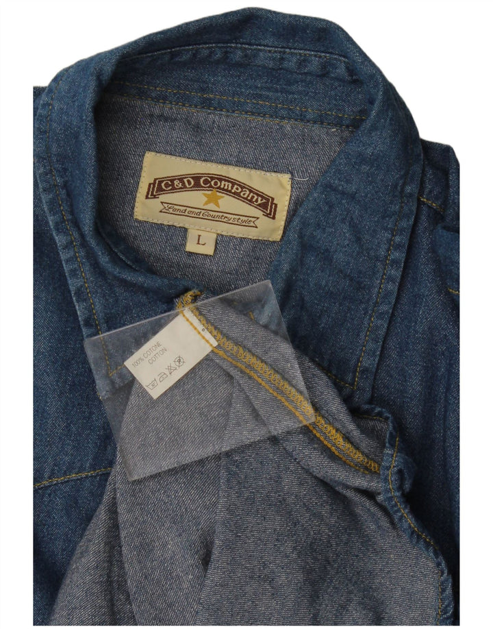 Vintage Mens Denim Shirt Large Blue Cotton
