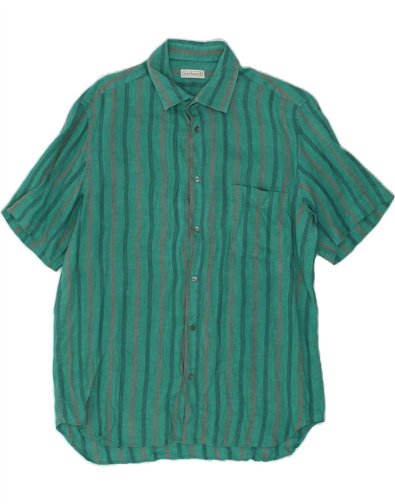 CACHAREL Mens Short Sleeve Shirt Size 16 1/2 42 Large Green Striped | Vintage Cacharel | Thrift | Second-Hand Cacharel | Used Clothing | Messina Hembry 