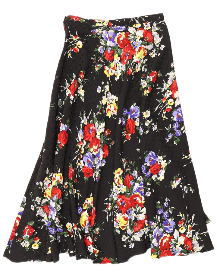 Vintage Womens Flared Skirt W26 Small Black Floral