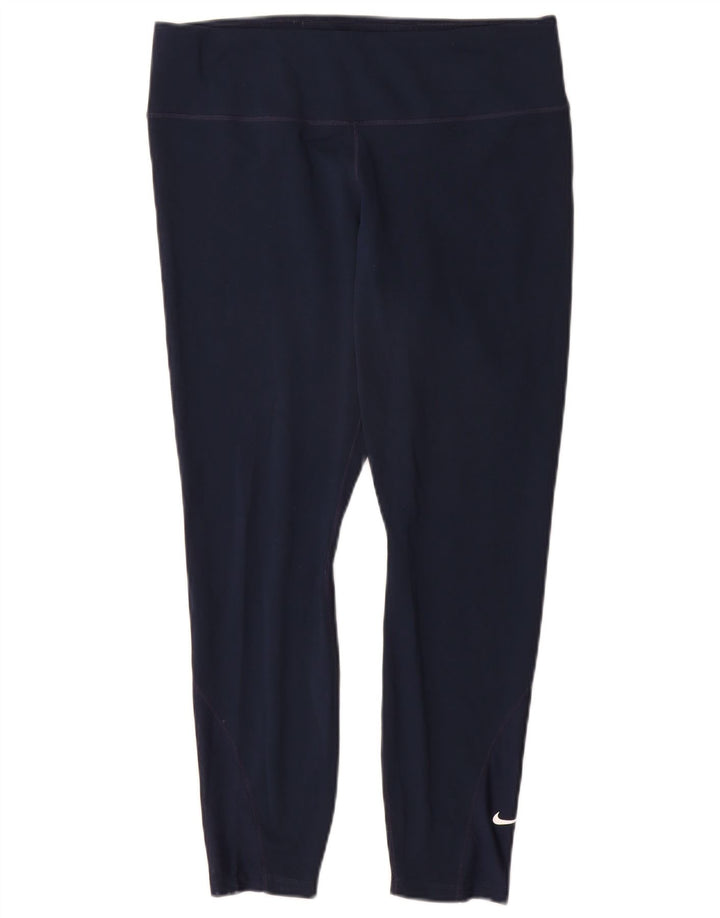 Nike Womens Dri Fit Crop Leggings UK 14 Large  Navy Blue