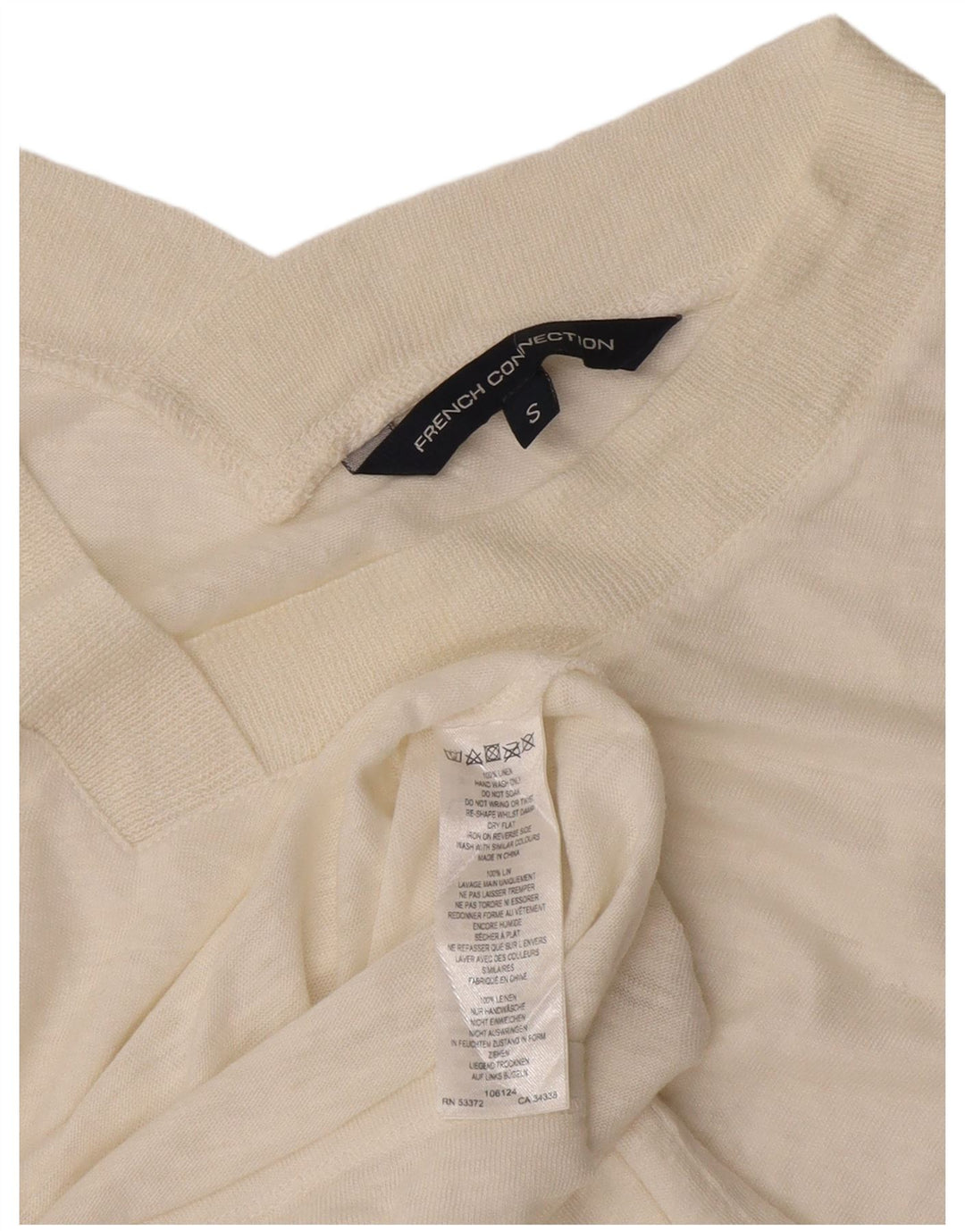 French Connection Womens Crop T-Shirt Top UK 10 Small Off White Linen