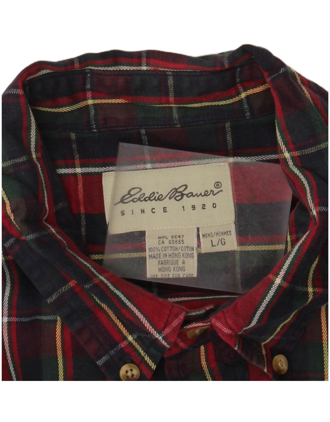 EDDIE BAUER Mens Flannel Shirt Large Red Check Cotton