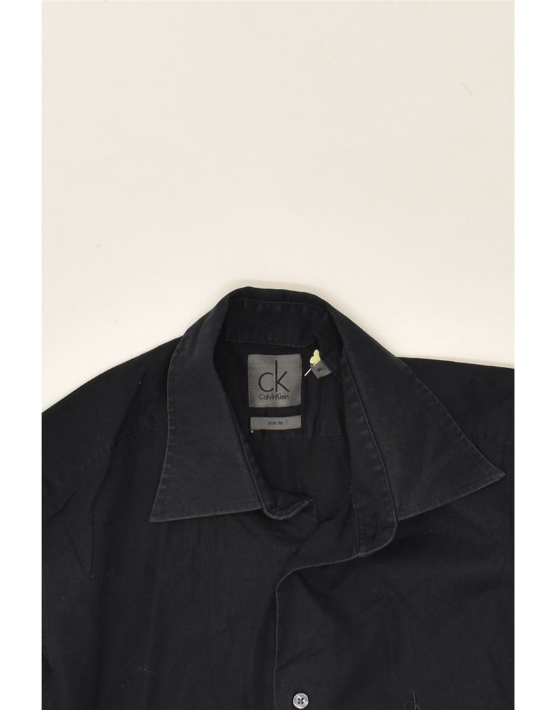 CALVIN KLEIN Mens Slim Fit Shirt Small Navy Blue Cotton | Vintage Calvin Klein | Thrift | Second-Hand Calvin Klein | Used Clothing | Messina Hembry 