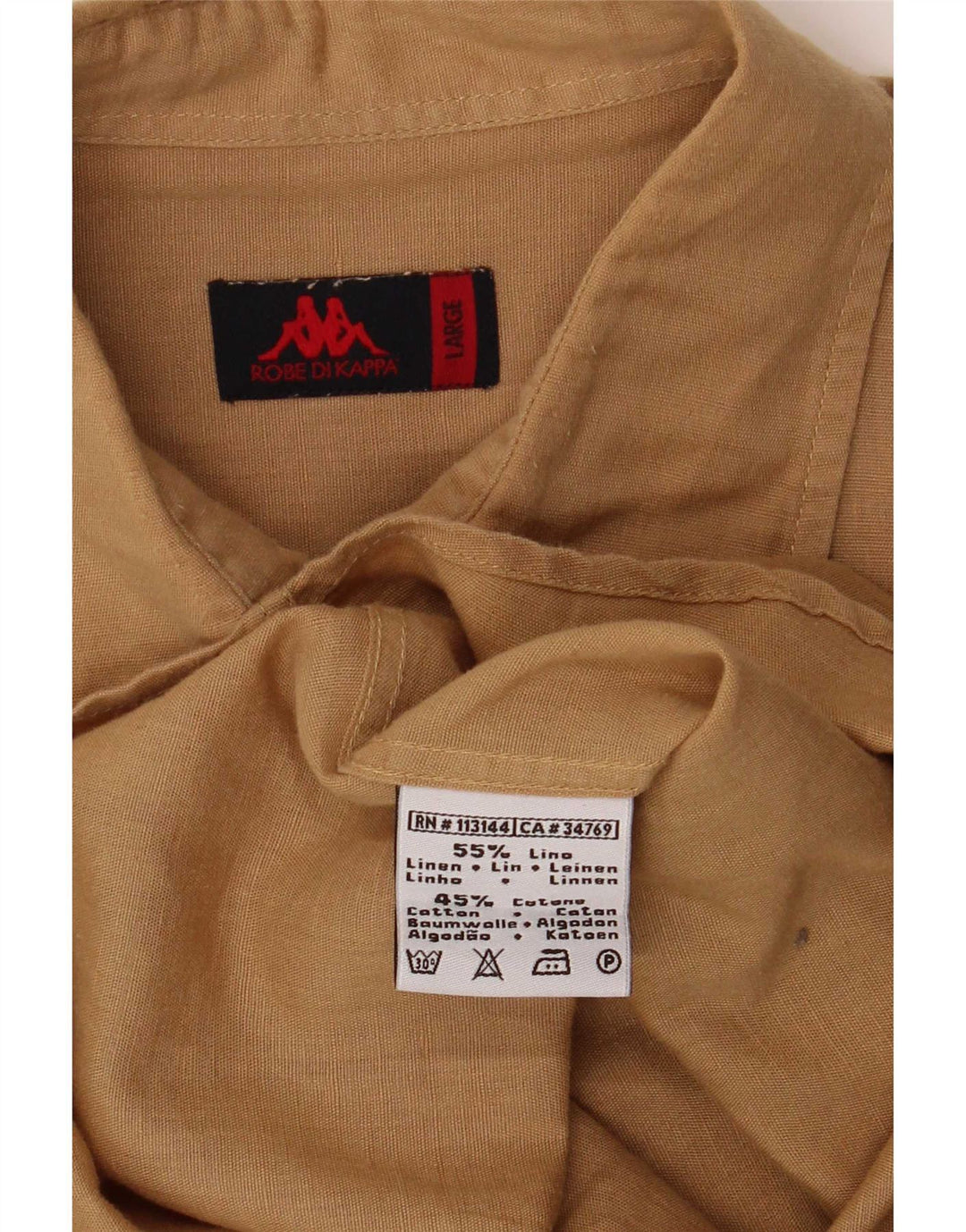Kappa Mens Short Sleeve Shirt Large Beige Linen