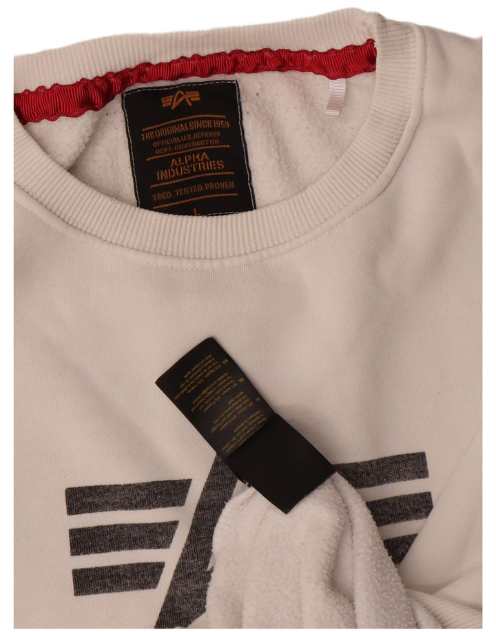 Alpha Industries Mens Graphic Sweatshirt Jumper Large White Cotton