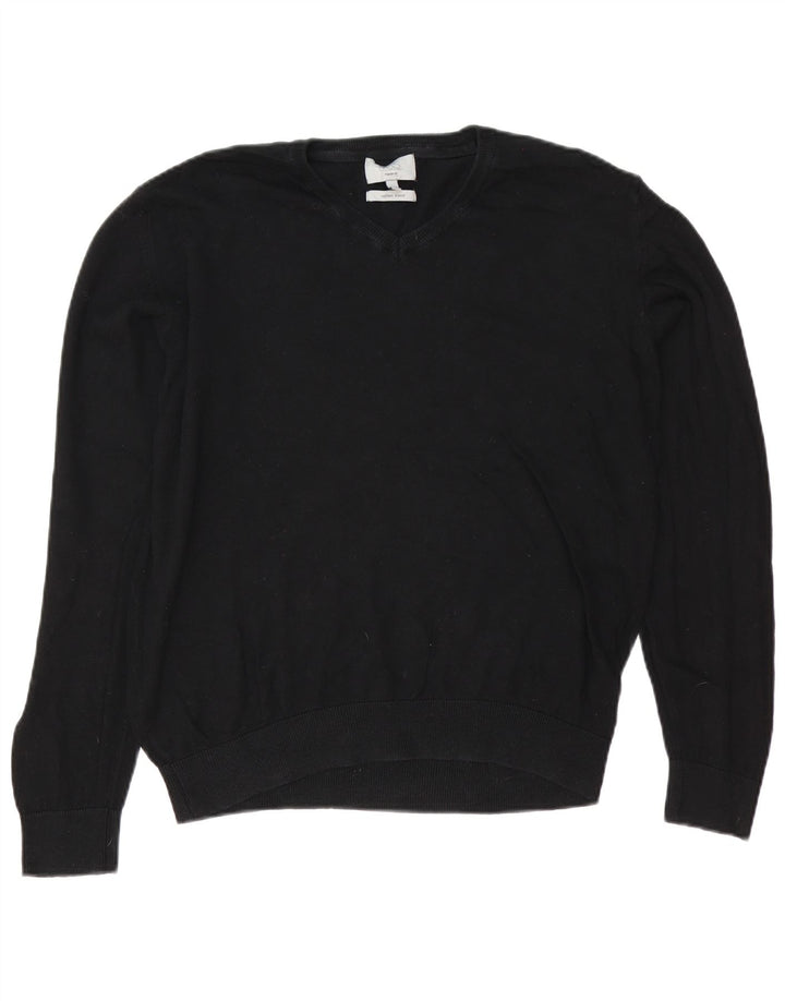 Marks & Spencer Mens Regular Fit V-Neck Jumper Sweater Large Black Cotton
