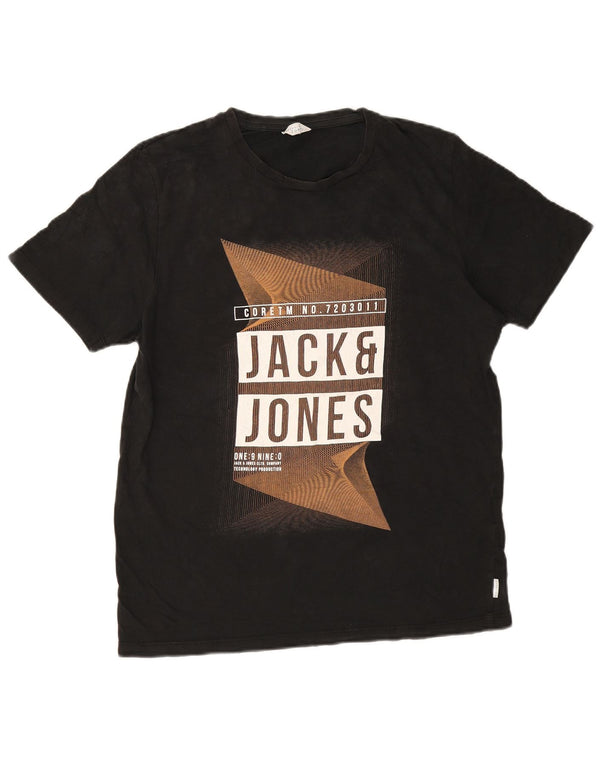 Jack & Jones Mens Graphic T-Shirt Top Large Black Cotton