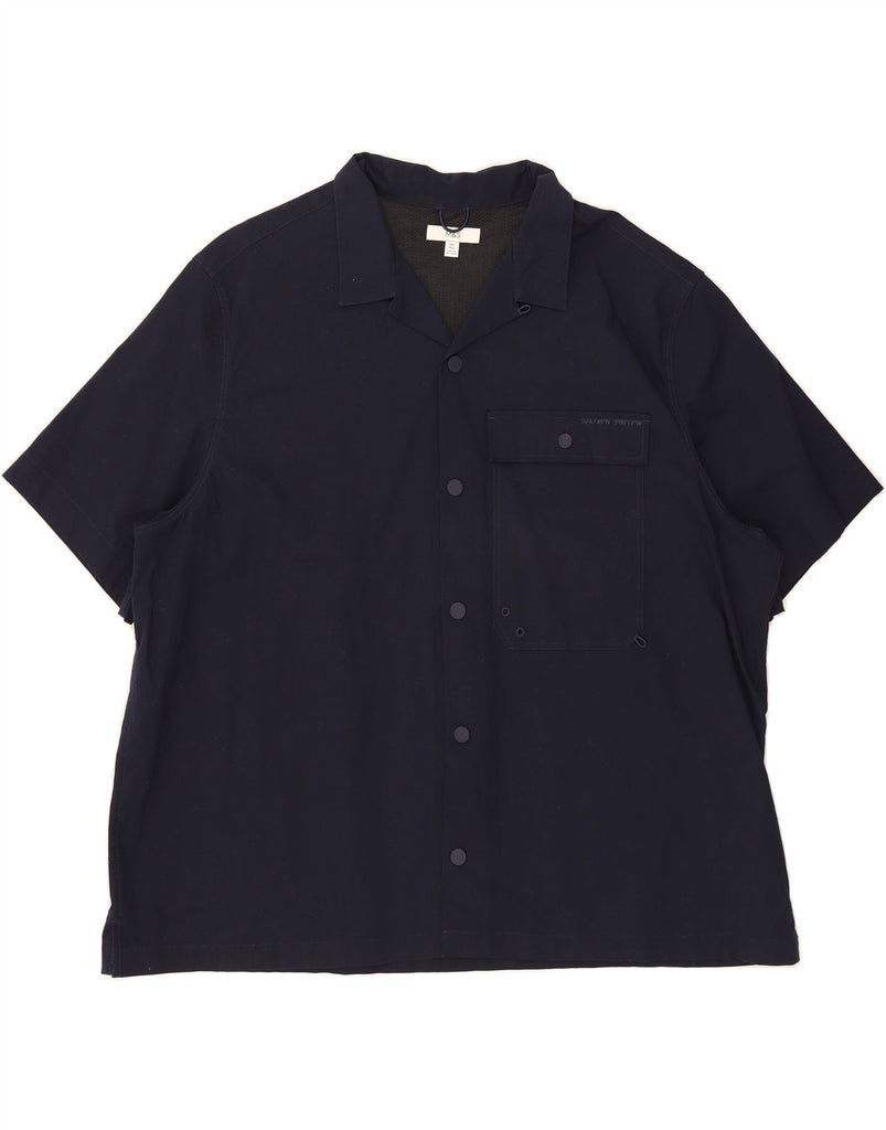 MARKS & SPENCER Mens Short Sleeve Shirt 4XL Navy Blue Cotton Vintage Marks & Spencer and Second-Hand Marks & Spencer from Messina Hembry 