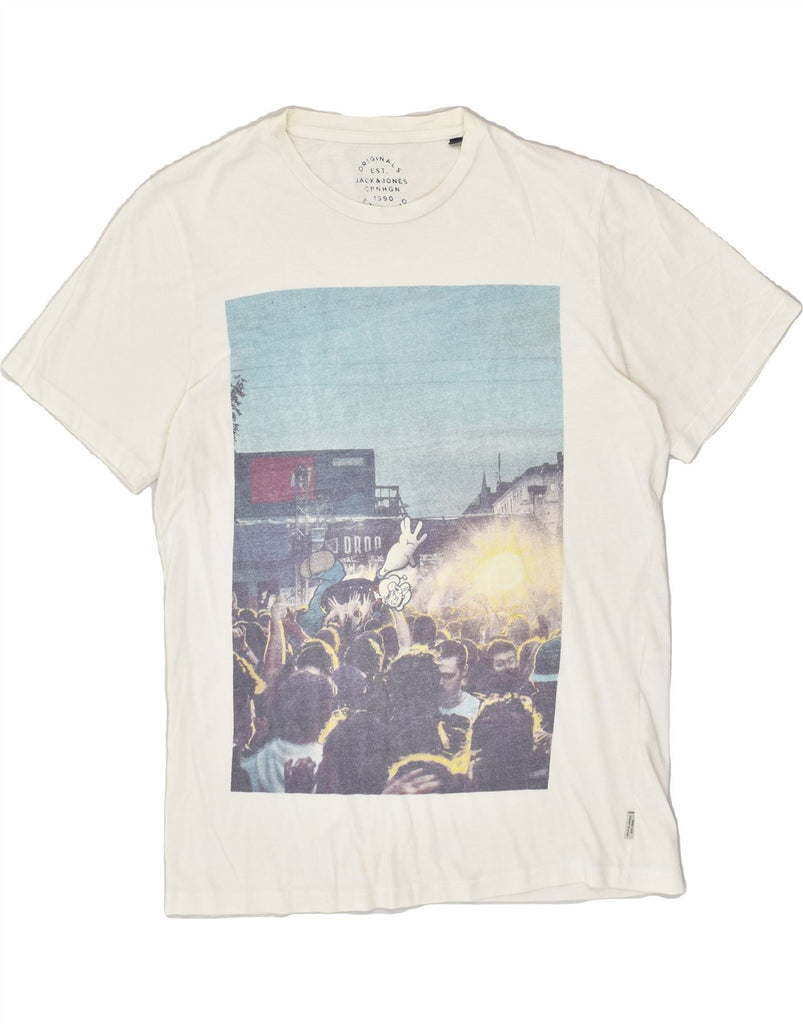 JACK & JONES Mens Graphic T-Shirt Top Medium White Cotton | Vintage Jack & Jones | Thrift | Second-Hand Jack & Jones | Used Clothing | Messina Hembry 