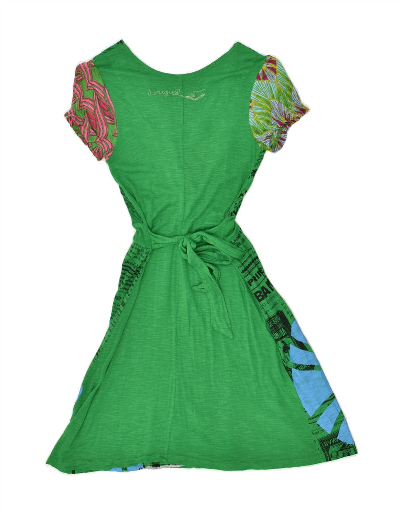 DESIGUAL Womens Graphic A-Line Dress UK 0 2XS Green Patchwork | Vintage Desigual | Thrift | Second-Hand Desigual | Used Clothing | Messina Hembry 