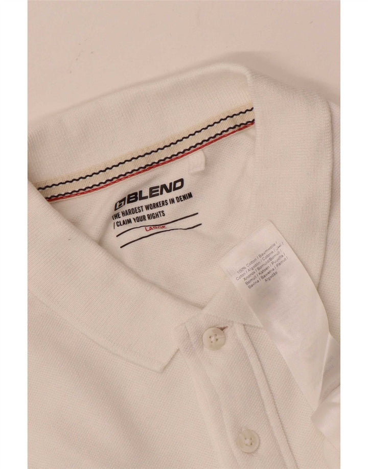 Blend Mens Polo Shirt Large White Striped Cotton