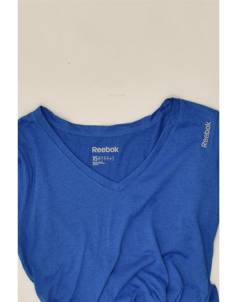 REEBOK Womens T-Shirt Top UK 6 XS Blue Polyester | Vintage Reebok | Thrift | Second-Hand Reebok | Used Clothing | Messina Hembry 