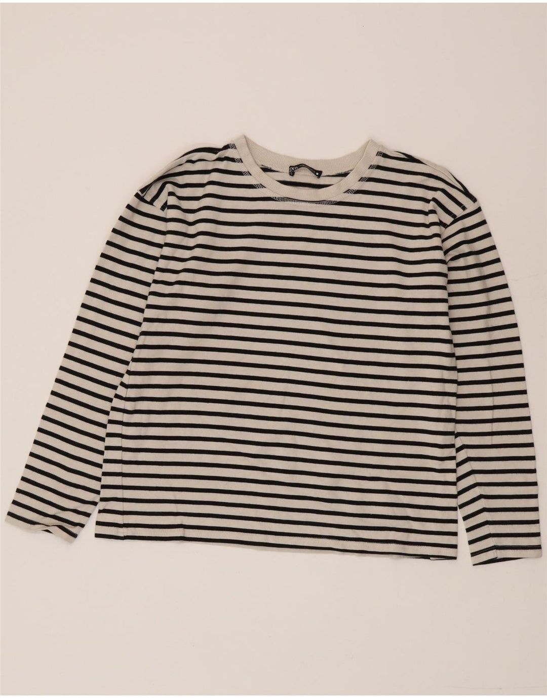 Zara Womens Top Long Sleeve UK 14 Medium White Striped Cotton