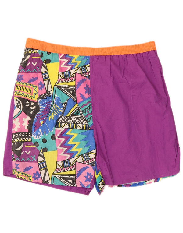 Vintage Mens Shorts Medium W32 Purple Geometric Cotton