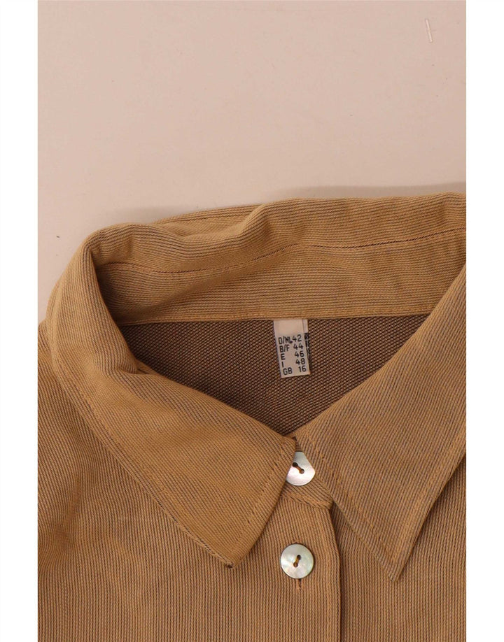 Vintage Womens Longline Shirt UK 16 Large  Beige Viscose