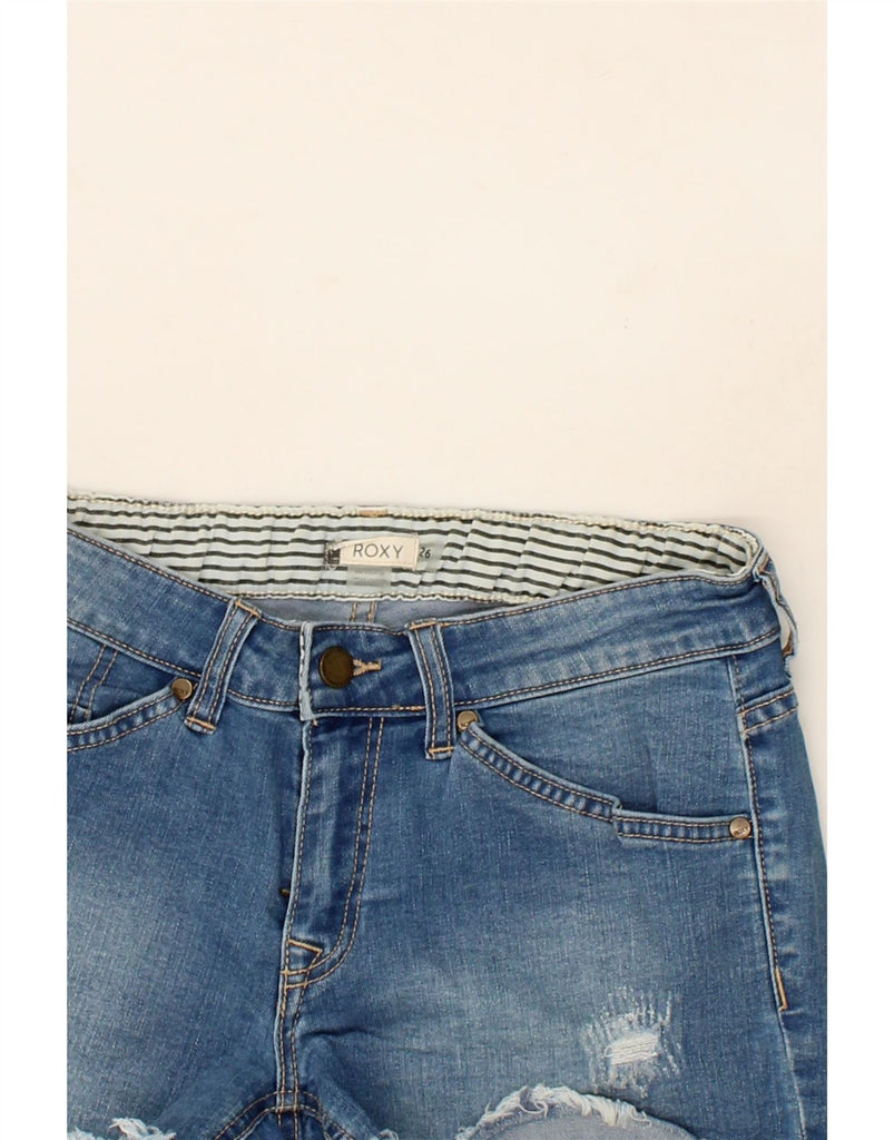 ROXY Womens Distressed Denim Shorts W26 Small Blue Cotton Vintage Roxy and Second-Hand Roxy from Messina Hembry 