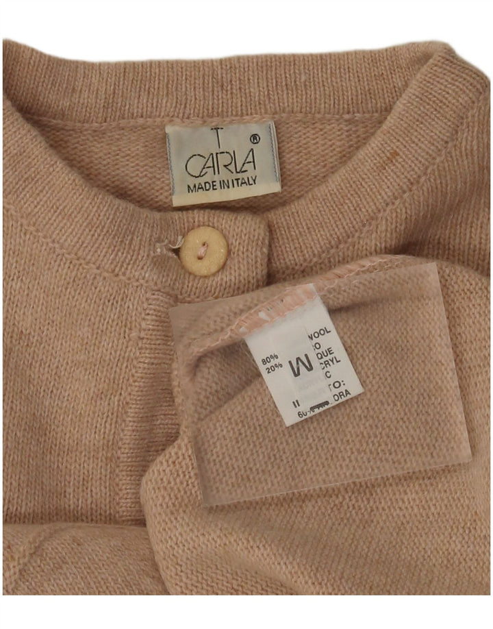 VINTAGE Womens Button Neck Jumper Sweater UK 14 Medium Beige Floral