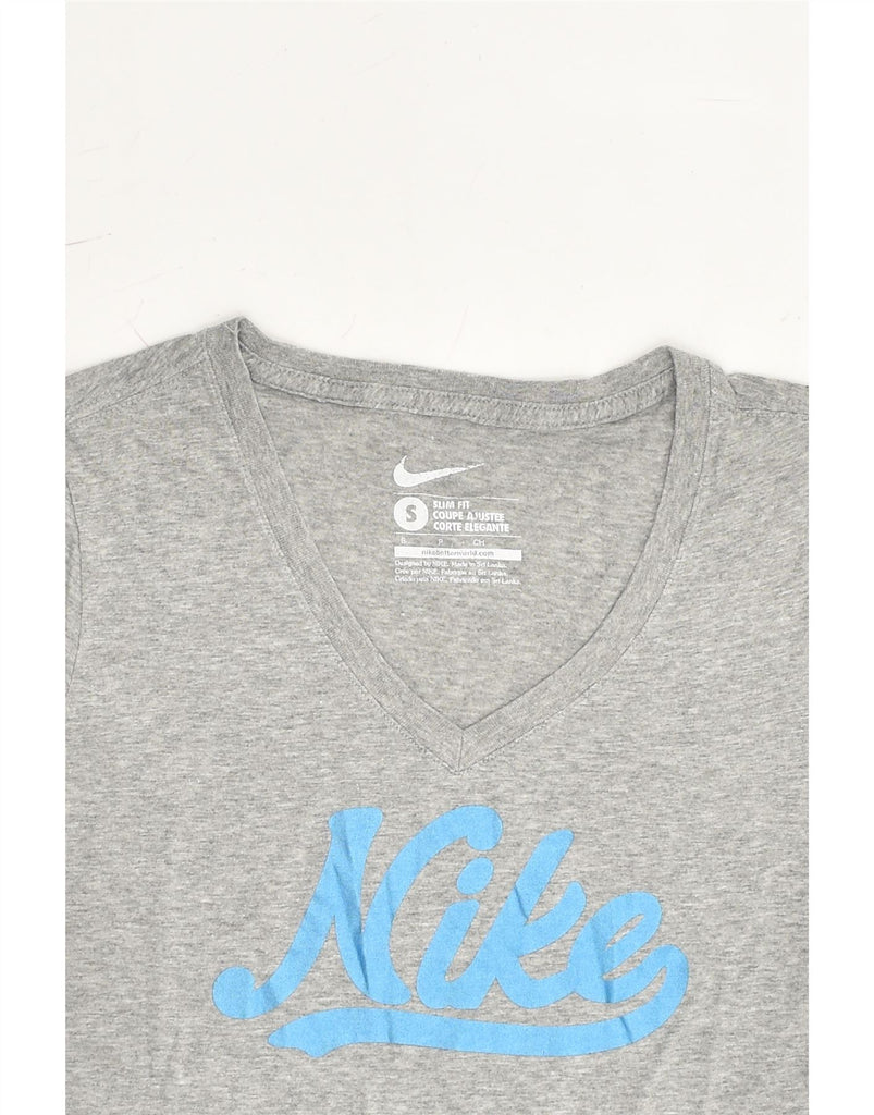 NIKE Womens Slim Fit Graphic T-Shirt Top UK 10 Small Grey Cotton | Vintage Nike | Thrift | Second-Hand Nike | Used Clothing | Messina Hembry 