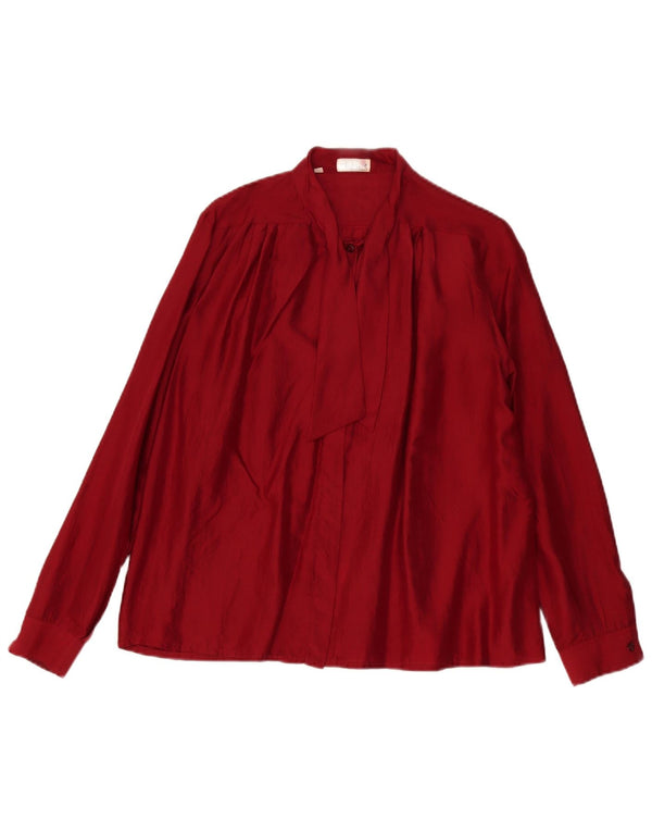 Vintage Womens Front Tie Shirt Blouse IT 46 Large Burgundy Silk
