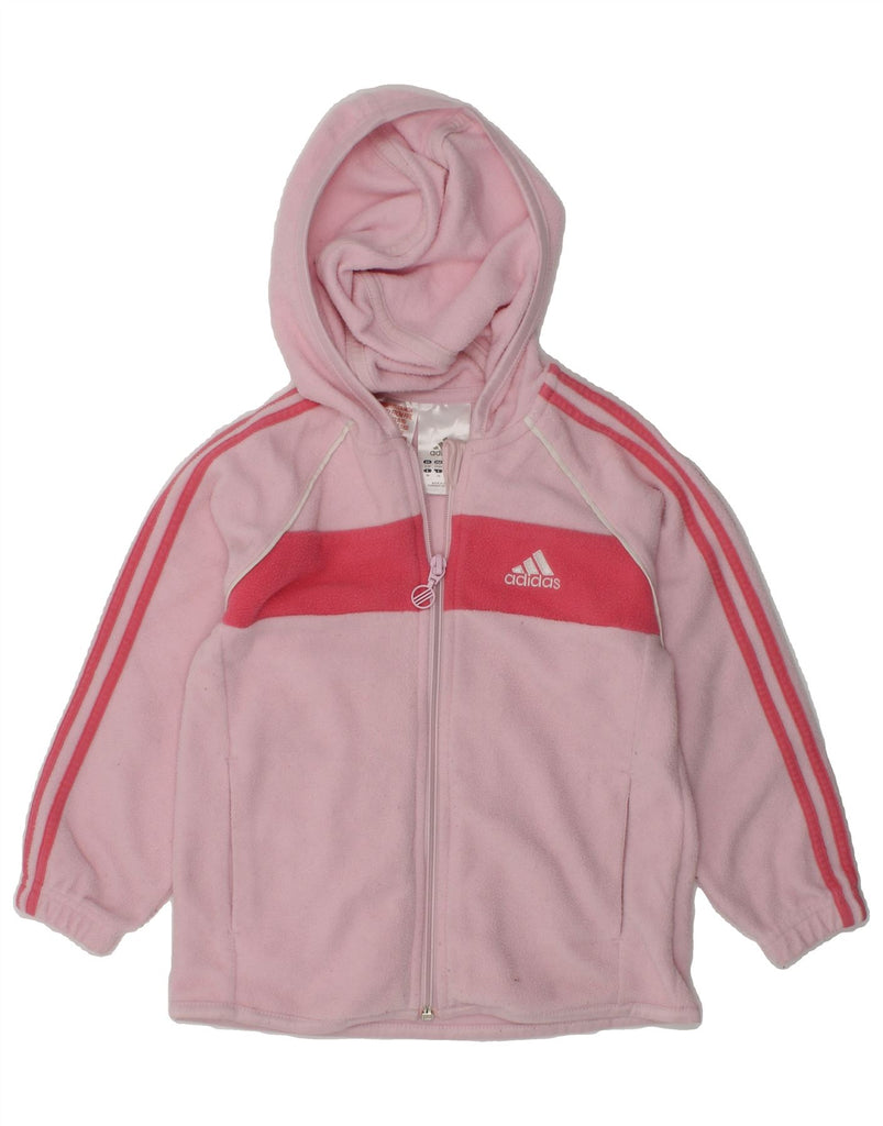 ADIDAS Girls Hooded Fleece Jacket 2-3 Years Pink Striped Polyester | Vintage Adidas | Thrift | Second-Hand Adidas | Used Clothing | Messina Hembry 